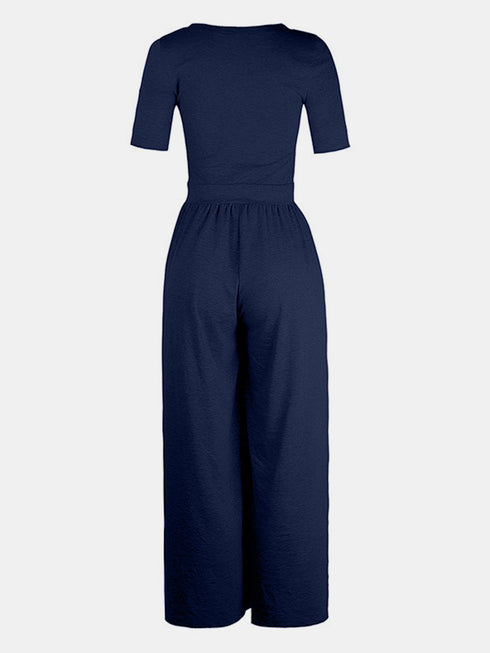 Scoop Neck Short Sleeve Jumpsuit - Odaingerous